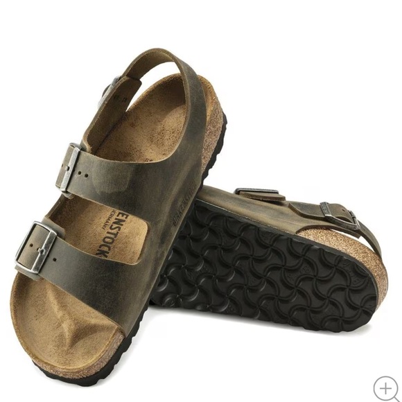 BIRKENSTOCK MEN’S MILANO SANDALS IN FADED KHAKI OILED LEATHER 44 11